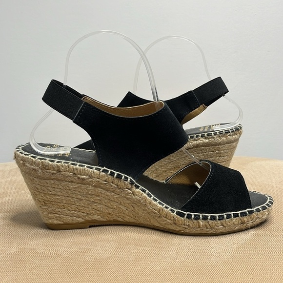Andre Assous Womens Wedge Sandal Espadrille Size 9.5 Black Suede Reese-A - Picture 8 of 13